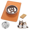 Stainless Steel Slow Feeder Dog Bowls – Non-Slip Metal Dog Bowl for Large & Medium Breeds, Puppy Puzzle Feeder – 2 Cup Capacity for Small to Big Pets – Durable Slow Feed Dog & Cat Food Dish with Mat - color: Face With Mat