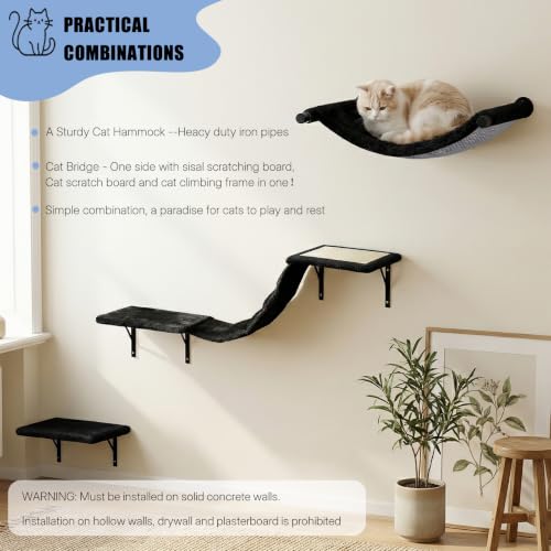Cat Wall Shelves Set Cat Mounted Climbing Wall System Wall Furniture - color: Pure Black