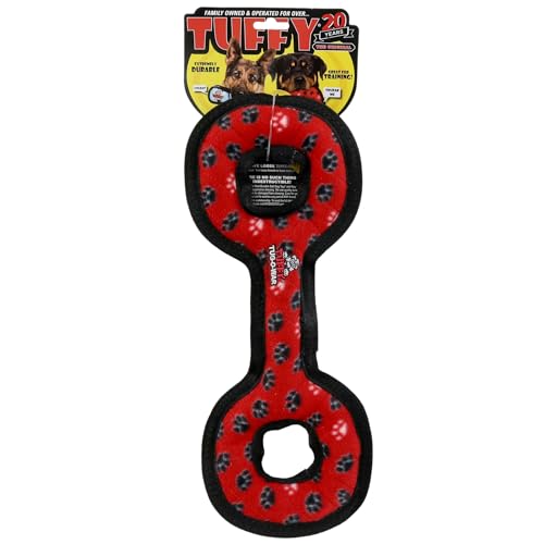 TUFFY® : TugOWar Dog Toy: Ultra Durable Plush Toy with Multiple Layers & Reinforced Seams, Washable and Floats, Original Construction - color: Red Paw TugOWar