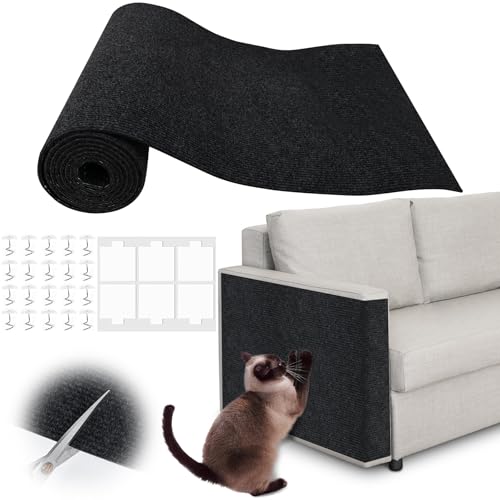 Cat Scratch Furniture Protector - 78.7" x 13.8" Trimmable Self-Adhesive Cats Claws Scratch Pads, DIY Cat Climbing Couch Protector for Scratch Post Cat Tree Replacement Indoor (Black) - color: Black, size: 13.8" x 78.7"