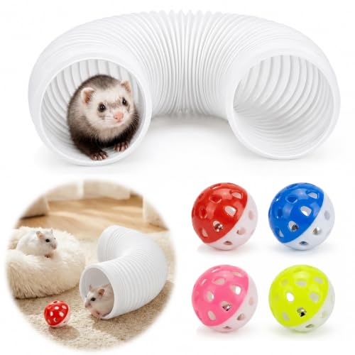 1 Pack Ferret Tubes & Tunnels with 4 Bell Balls, 3.9 in Wide, White - color: White, size: 1PCS