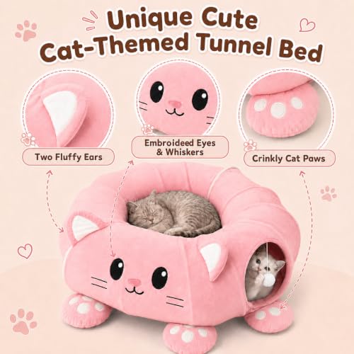 Cat Tunnel Bed with 21 Interactive Toys - color: Pink, Kitten Pattern