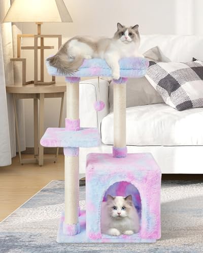 Cute Cat Tree Kitten Cat Tower Condo Cat Furniture Sisal Scratching Posts R - color: Rainbow
