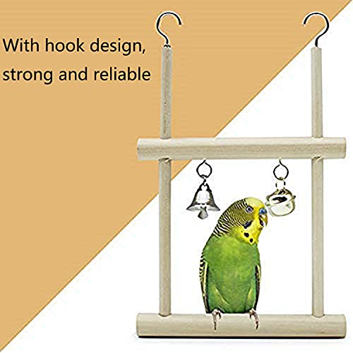 Litewoo Bird Stand Parrot Perches Hanging Swing Natural Wood Stand Platform with Bells for Finch Parakeet Budgie African Grey Cockatiel Cage Accessories