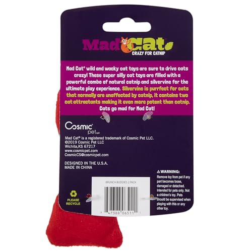 Mad Cat Brunch Buddies Bacon N' Eggs Catnip & Silvervine Cat Toy, 2 Pack - size: Pack of 2