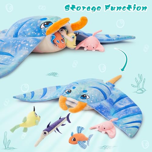 Large Manta Ray Stuffed Animal Set with 4 Fish Plushies, 28 Inches - style: Manta Ray