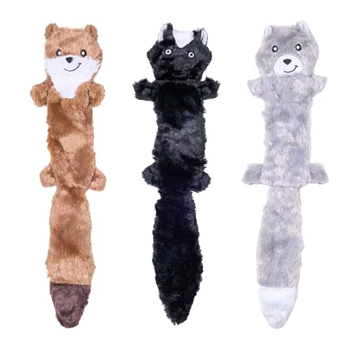 ZippyPaws Skinny Peltz No Stuffing Dog Toy Pack to Keep Them Busy - 18" - style: Weasel, Skunk, Wolf - Large (3-pack)