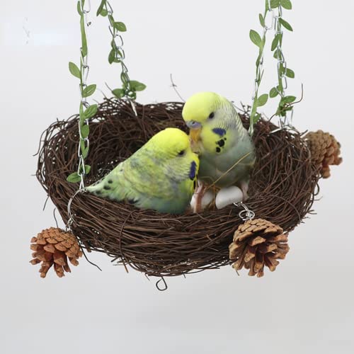Natural Rattan Nest Small Medium Large Bird Swing for Parrot Parakeet Cockatiel Conure Cockatoo Macaw Amazon African Grey Lovebird Finch Canary Budgie Cage Perch Toy (Large) - size: Large