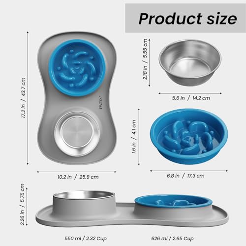 YINEYA 3 in 1 Slow Feeder Dog Bowls,Dog Water Bowl,Cat and Dog Food Bowl - color: Gray, size: Medium