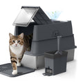 AIPERRO Enclosed Stainless Steel Cat Litter Box with Lid High Sided - color: Transparent Grey, size: X-Large