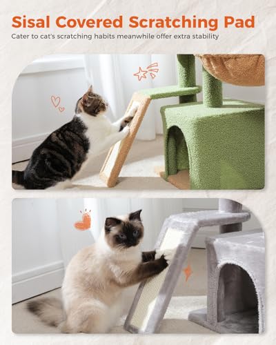 PETEPELA Cactus Cat Tree for Kittens & Small Cats, 32in Cat Tower, Grey - color: Grey