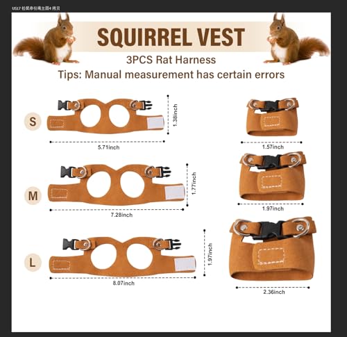 3Pcs Rat Harness and Leash, Small Animal Training Walking Vest Leash Adjustable Traction Rope Strap for Squirrel Gerbil Chinchilla Rat (Brown) - color: Brown