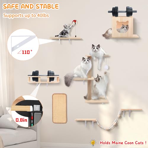 Cat Wall Shelves, Solid Wooden Wall-Mounted Cat Furniture - color: Solid Wood