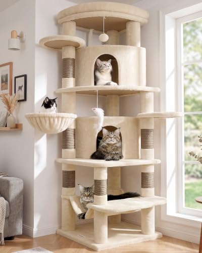 Globlazer 66inch Corner Cat Tree Tower for Indoor Large Cats, C66, Beige - color: Beige, size: 66inch