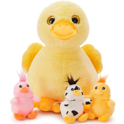 Duck Plush Toy with 3 Babies, 11 Inch Wind Up Stuffed Animal Set - style: Duck Yellow
