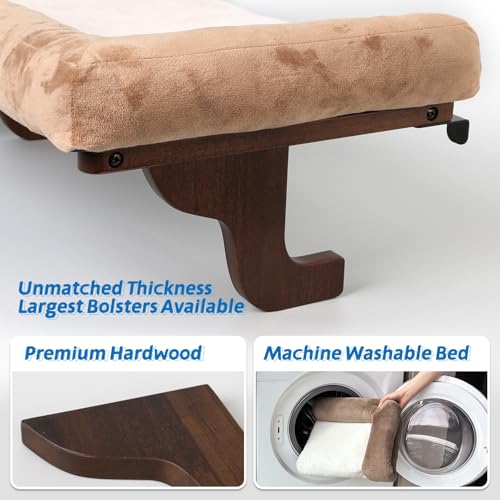 Zakkart Cat Perch for Windowsill with Bolsters (Dark Stained/Brown, L) - color: Dark Stained Wood with Brown Bed, size: 24''L x 15''W