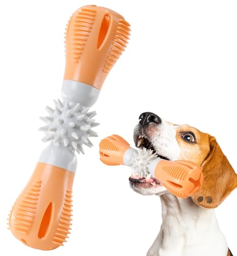 Durable Dog Chew Toy, Natural Rubber Treat Dispensing Puzzle Toy for Small & Medium Breeds – Interactive Teething, Training, and Dental Care Toy to Keep Dogs Engaged & Relieve Boredom (Orange) - color: Orange