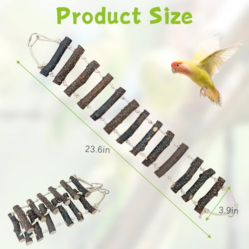 BNOSDM Bird Ladder Wooden 2 PCS Rope Bridge Climbing Chewing Toys 23.6in