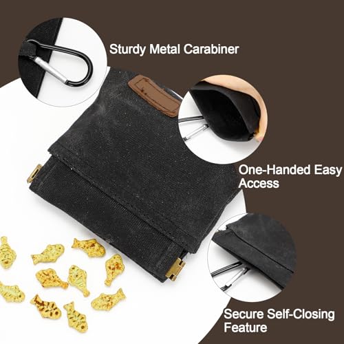 2PCS Dog Treat Pouch, Portable Hand-Free Dog Training Bag with Auto-Closing Design, Waterproof and Long-Lasting for Outdoor Walking, Puppy Training, and Travel (Black+Grey)