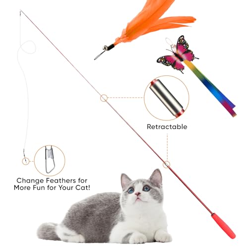 Cat Toys for Indoor Cats, 13 Packs Interactive Cat Wand Toy Set with Feather＆Ribbon Refills, Feather Toys for Exercise, Playtime and Boredom Relief with Kitten - size: 13 Packs B
