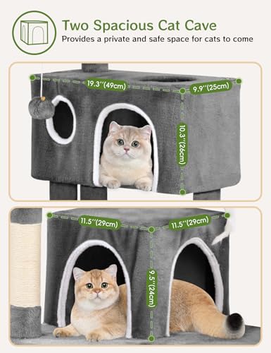 Cat Tree Tower 60 inch - Multi-Level Indoor Activity Center with Sisal Scratching Posts, Condo, Plush Perch & Hanging Toys for Kittens (Black) - color: Black