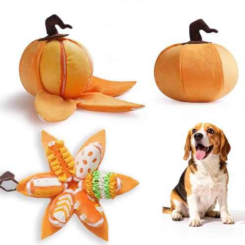 Nocciola Halloween Pumpkin Dog Toys, Hide and Seek Snuffle Plush Dog Toy for Small Dogs, Puppy Squeaky Toy with Crinkle Papers for Boredom - color: Yellow