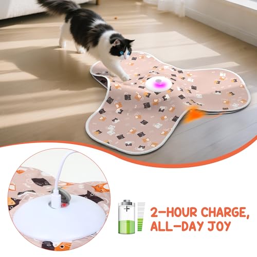 ‌‌Interactive Cat Toys for Indoor Cats‌ Adult‌ with Feather Tail Switchable Mouse Sounds, ‌Kitten Enrichment Toys‌ for Hunting Self Play, Automatic Rechargeable Quiet Game to Bored (Pink) - color: PINK