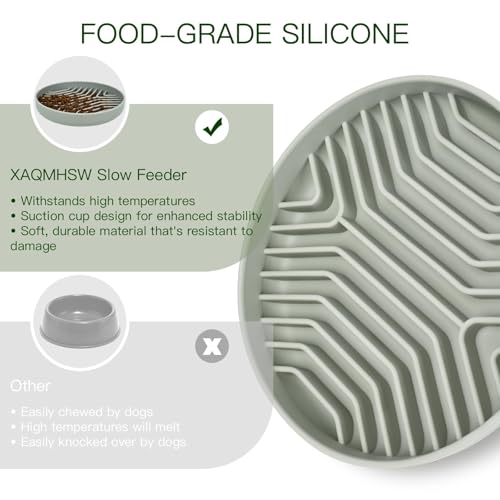 Silicone Slow Feeder Dog Bowls, Puzzle Design with Suction Cups (Green) - color: Green
