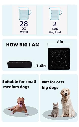 Square Slow Feeder Dog Bowls, Ceramic Fun Slow Eater Bowl for Small Medium Breed (Black) - color: Black
