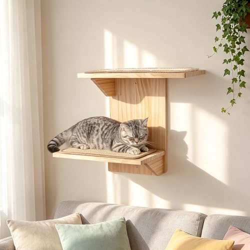 Cat Wall Shelves, Branch Style 2 Platform Cats Walls Furniture. - color: brown