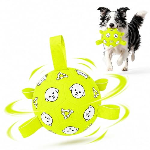 Dog Soccer Ball with Straps, 6 Inch Jolly Ball for Medium Dogs - color: Yellow, size: Medium-6 Inch