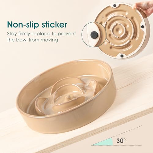 vancasso Ceramic Slow Feeder Dog Bowls, 3 Cups Puzzle Dish for Large Breeds - color: Khaki, size: L - 3 Cups