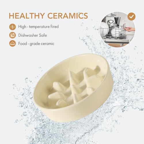 Havniva Elevated Slow Feeder Dog Bowls, 7.3 in Ceramic Slow Feeder Bowl Set - color: Light Yellow