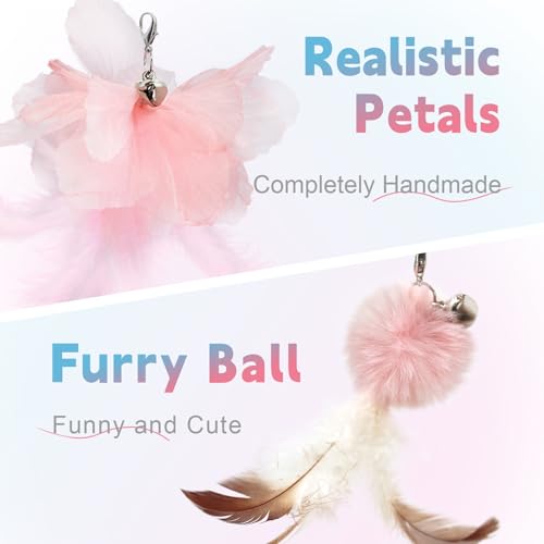 SONGWAY Cat Wand Toys for Indoor Cats - Cat Toy Set with Retractable Teaser Wand and 6 PCS Fairy Feather Toy Refills, Butterfly Tassel Plush Cat Toys Interactive, Pink - color: Pink