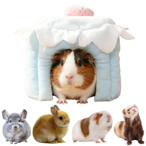 Cozy Warm Guinea Pig Hideout Soft Small Pet Cave House Cake Shape (Blue,M) - color: Blue, size: M