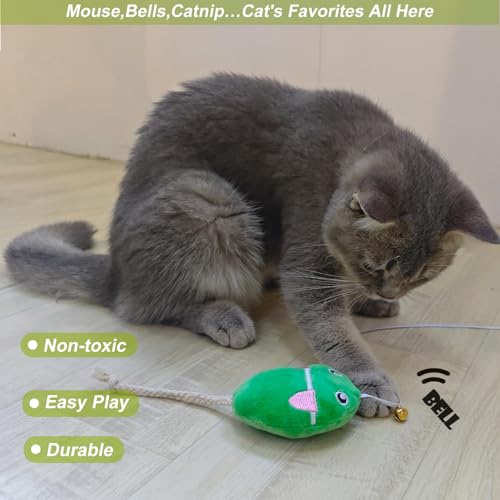 Interactive Cat Toy Wand with Catnip Mouse, Cat Teaser Wand Rainbow String for Bored Indoor Adult Cats and Kittens (2 Pack Mouse) - size: 2 Pack Mouse