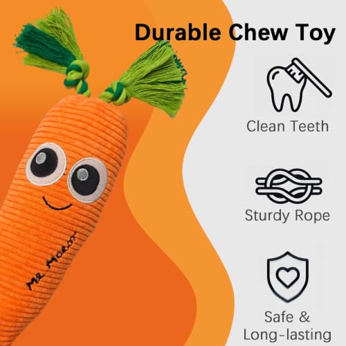 Orange Carrot Squeaky Plush Dog Chew Toy, 15.7 in Durable Rope Toy - color: Orange Carrot