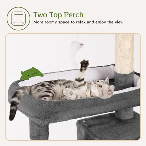Cat Tree Tower 60 inch - Multi-Level Indoor Activity Center with Sisal Scratching Posts, Condo, Plush Perch & Hanging Toys for Kittens (Black) - color: Black