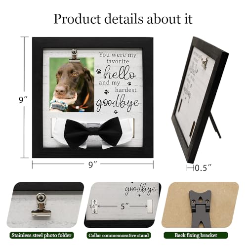 Pet Loss Gift – 9 x 9” Memorial Sympathy Frame with Collar Holder & Card, Remembrance Gift for Loss of Dog or Cat, Rainbow Bridge Keepsake