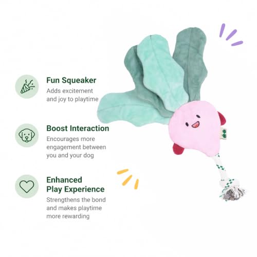 Green Sheep Interactive Plush Dog Toy, No Stuffing Squeaky Toy with Recycled Cotton Rope for Medium to Large Dogs, Chew Toy, Radish - color: Radish（M）
