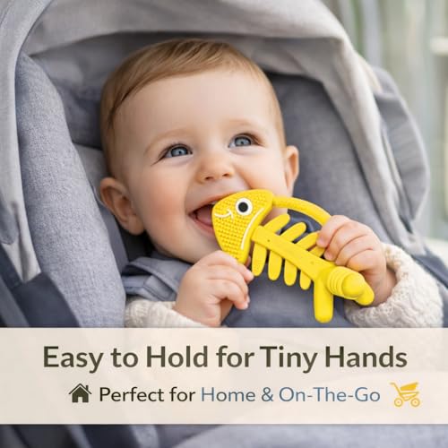 3 in 1 Infant Toys, Baby Teething Toys 3–6 6–12 Months, Teethers for Babies 0–3–6–12 Months for Teething Relief, Baby Gift, Baby Teether Toys, Silicone Sensory Toys, USA Patent Pending, Fish (Yellow) - color: Yellow