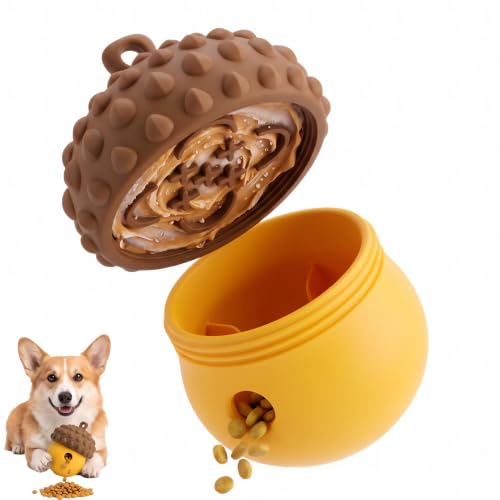 Dog Toy Treat Dispenser, Slow Feeder Puzzle (Orange-Yellow) - color: orange-yellow