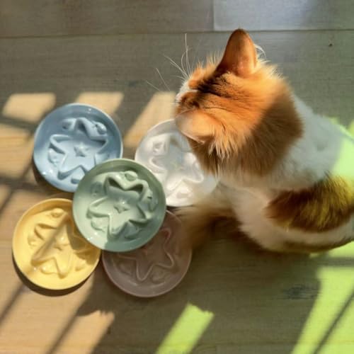 2 Pcs Cat Slow Feeder Bowl – Whisker Friendly Melamine Puzzle Feeding Cat Bowl for Slow Eating – Wet & Dry Food – Dishwasher Safe, Lightweight, Non-Slip (Buttercream + Shell White, 6.3'') - color: Buttercream + Shell White