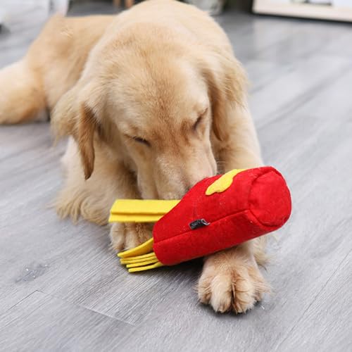 TEHAUX Dog French Fry Snuffle Toy Felt Slow Feeder Training Puzzle Squeaky Pet Interactive Toy Food Dispensing Enrichment Mat for Dogs 8.46X6.69X3.14 in