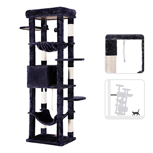 Heybly Cat Tree for Large Cats 20 lbs, 69 inches XXL Cat Tower HCT031G - color: Smoky Gray, size: 69 inch