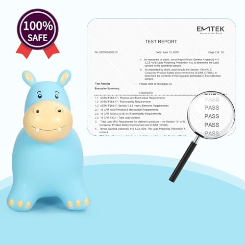 INPANY Bouncy Horse, Hippo Hopper Toys for Indoor & Outdoor Fun - color: Blue Hippo