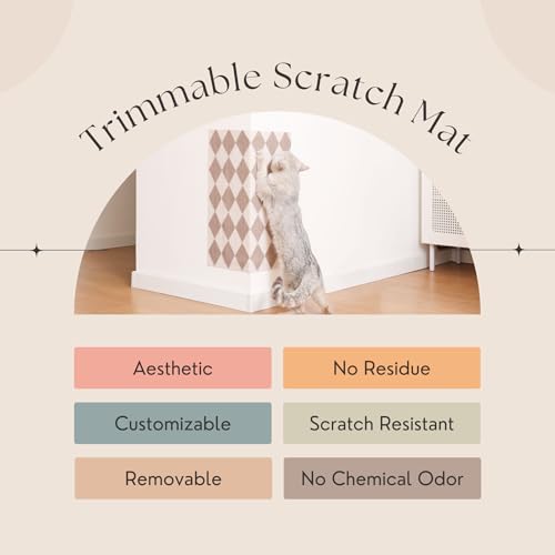 Anti-Scratch Cat Mat, Set of 2 – 39.4” x 15.8” Trimmable Self-Adhesive Upholstery Pads for Furniture, Carpet, Cat Trees, Shelves, Climbing Walls & Couch Protection (Brown Diamond) - style: Brown Diamond