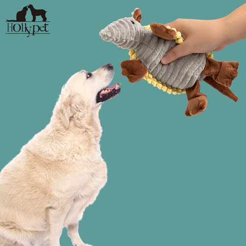 Hollypet Armadillo Squeaky Puppy Dog Toys for Small Medium Dogs, 8" - color: Yellow, size: 8 IN