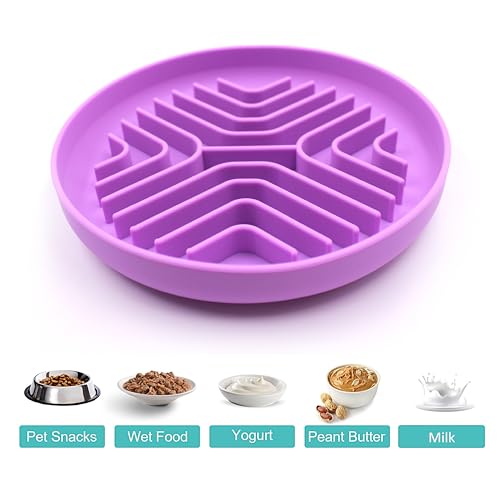 Slow Feeder Bowls for Dogs and Cats, 7.9inch Slow Down Bowl with Suction Cups, Puzzle Pet Bowls Non-Slip Design Dishwasher Microwave Safe (Purple) - color: Purple