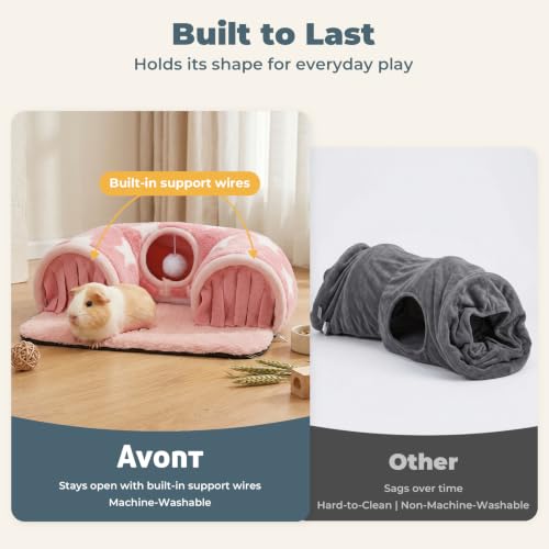 Avont Guinea Pig Tunnel, Small Animal Hideaway Tube Toy - color: Pink, size: Medium